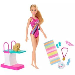 Barbie Dreamhouse Adventures Swim 'n Dive Doll w/ Diving Board, Puppy & More